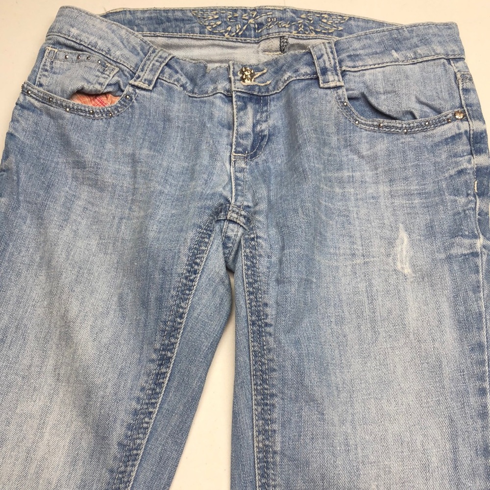 Vintage Blue Straight Leg Jeans with Whiskering
